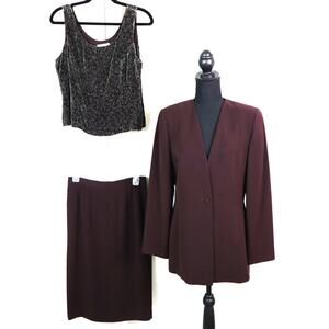 Vintage Y2K Albert Nipon Evening Brown Skirt Suit Formal 3 Piece SET Tank 8